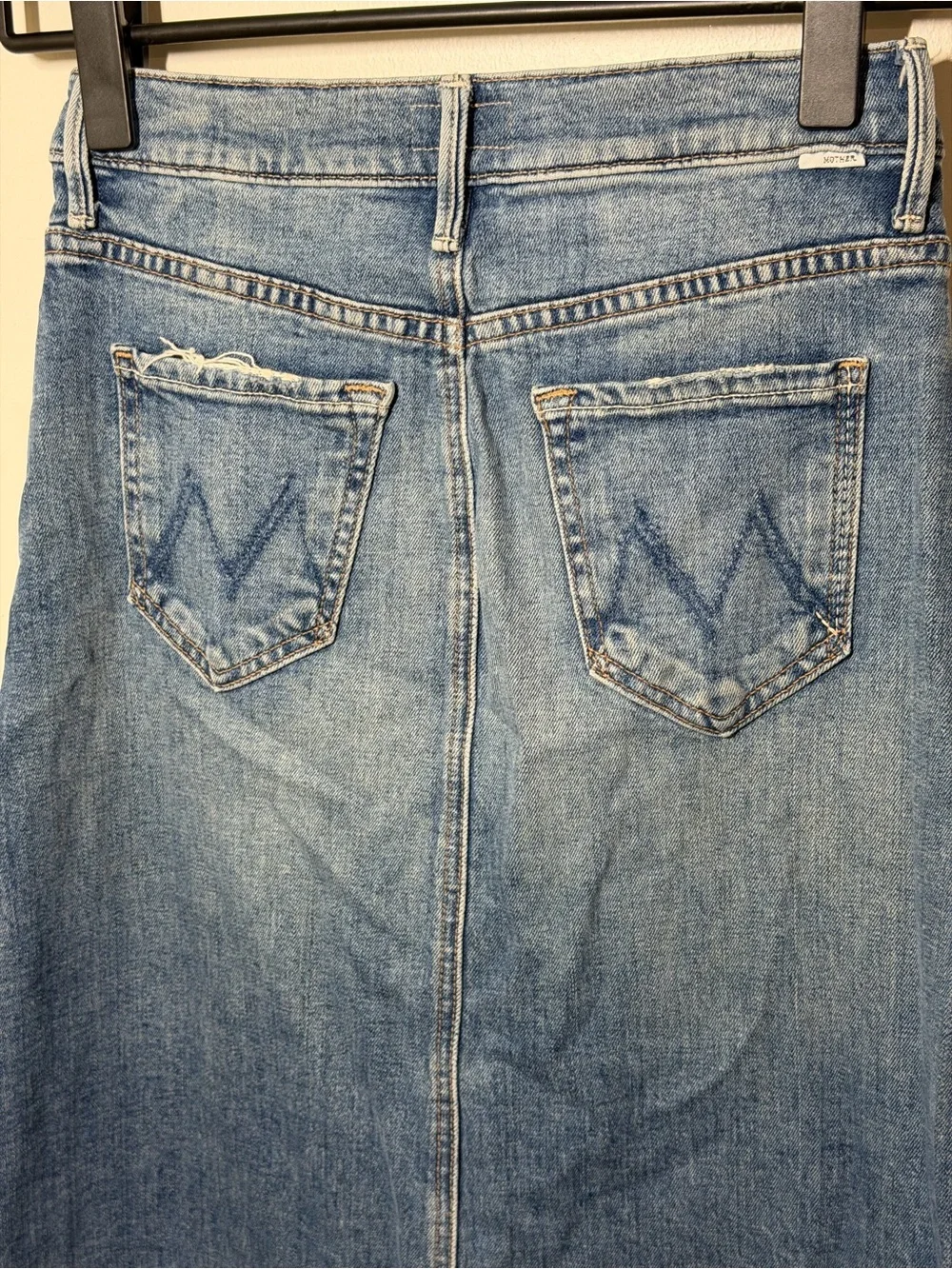 Mother Yoke Front Circle Maxi Skirt Denim Sz 25 Minimalist Closet Staple Blue